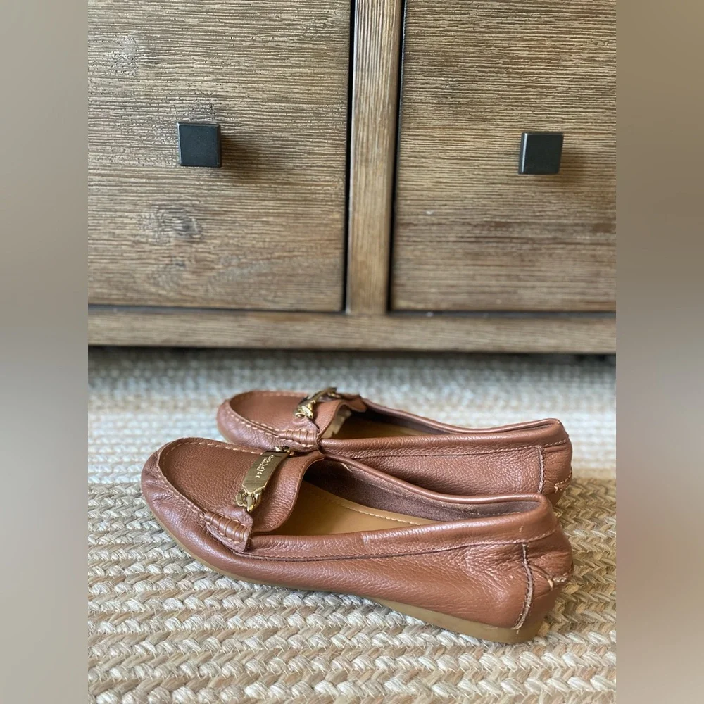 Coach Brown Leather Moccasin Loafers with Gold Tone Hardware